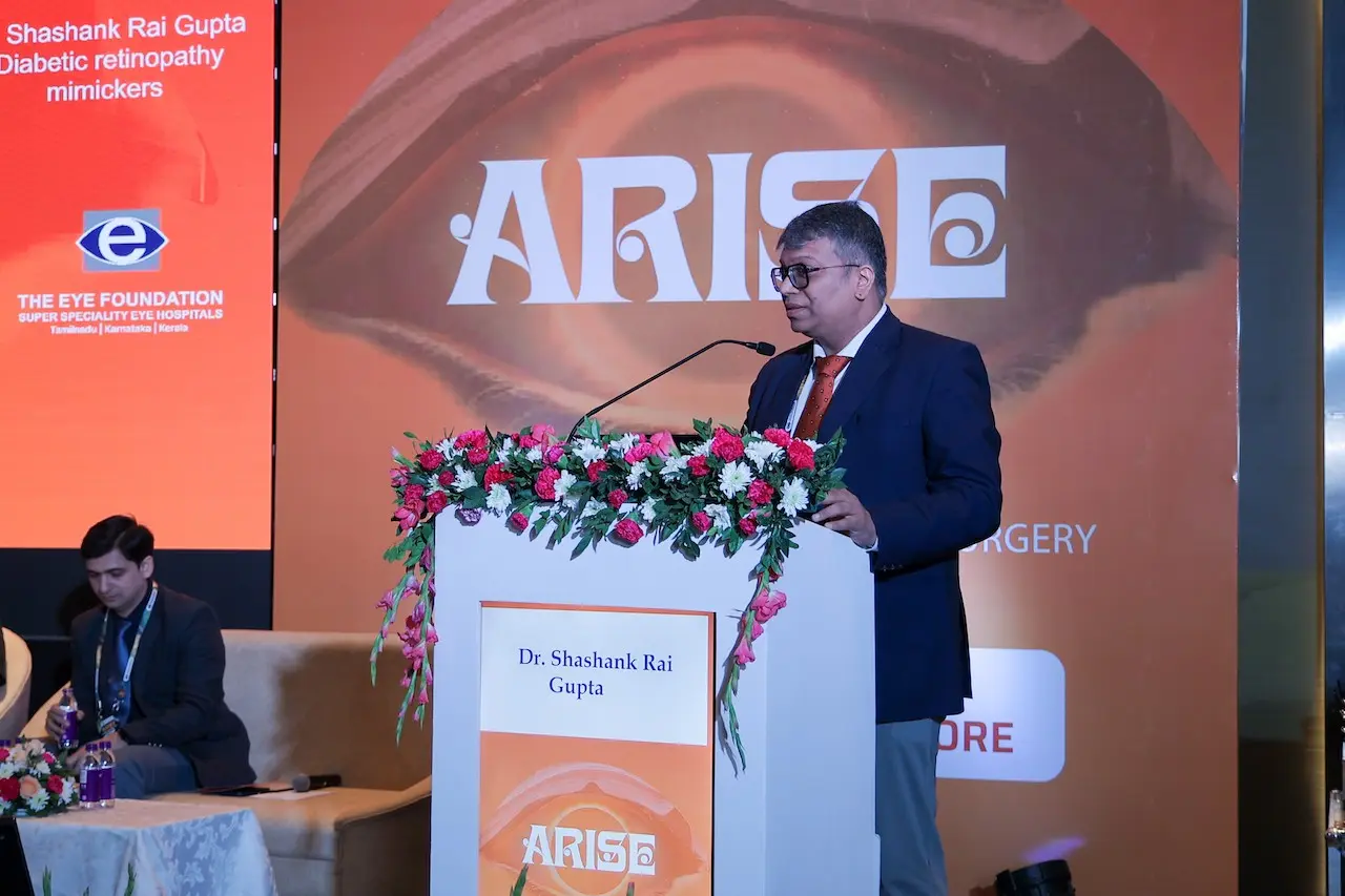Dr. Shashank Rai Gupta speaking at a national retina conference