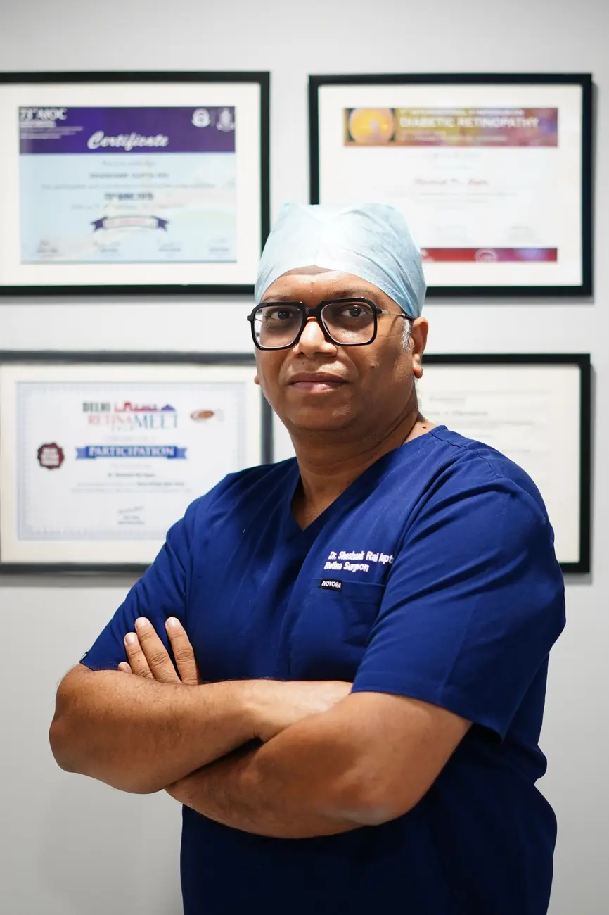 Dr. Shashank Rai Gupta in vitreoretinal surgical scrubs