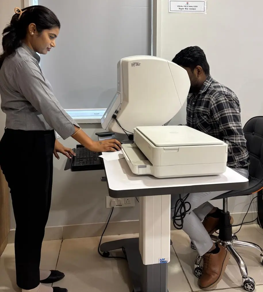 A patient undergoing Octopus automated visual-field testing at Delhi Eye Care